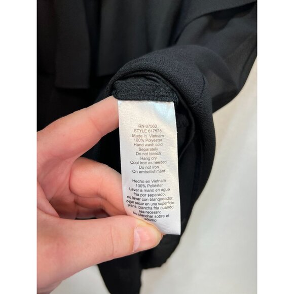 SLNY Womens Tiered Capelet Chiffon Dress Large Black Party Flutter Sleeve Midi - Picture 4 of 12